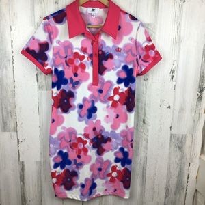 Juicy By Juicy Couture Dress Retro Floral Short Sleeve Collar  60’s Y2K L.